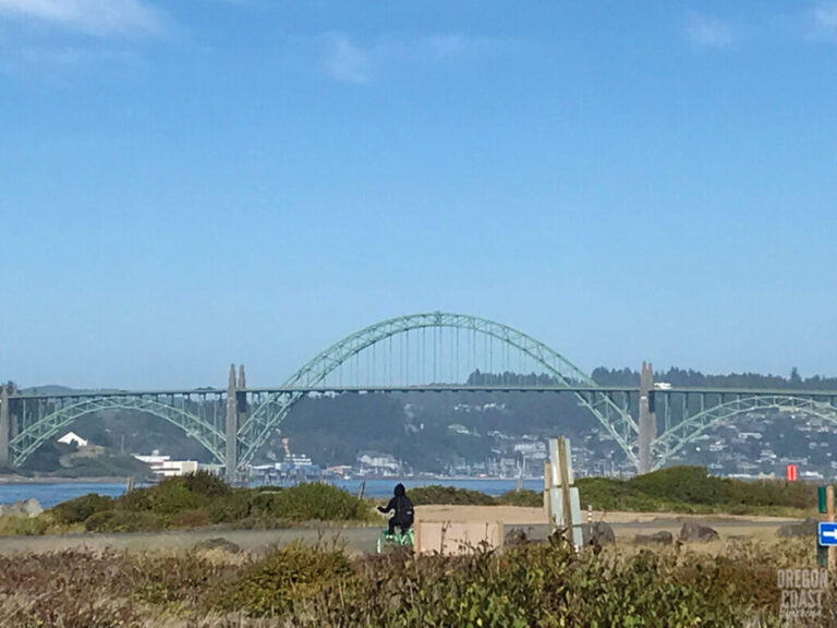 Yaquina Bay Bridge in Newport from the bike path at South Beach State Park at the Oregon Coast