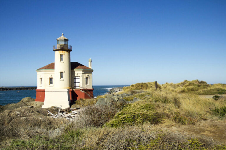 Coquille River Lighthouse near Bullards Beach State Park in Bandon at the Oregon Coast