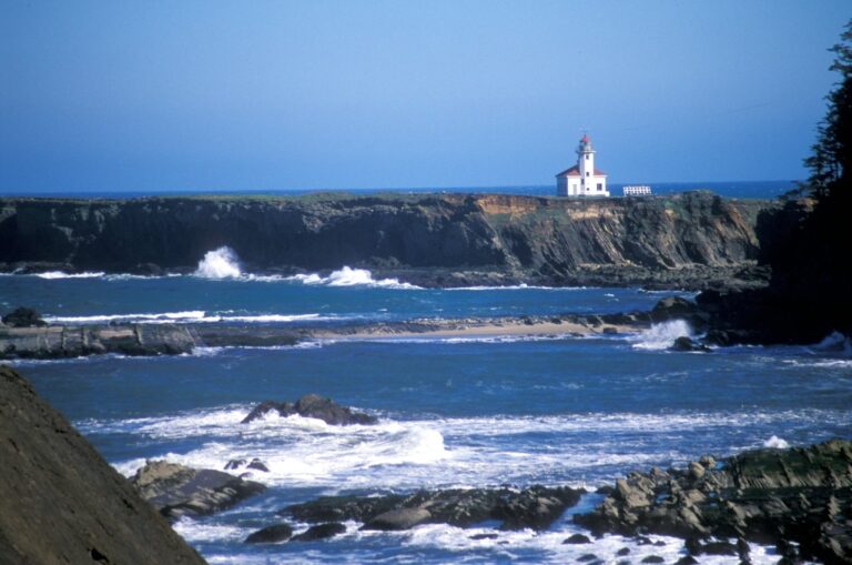 Cape Arago Lighthouse near Coos Bay, Oregon on the southern coast