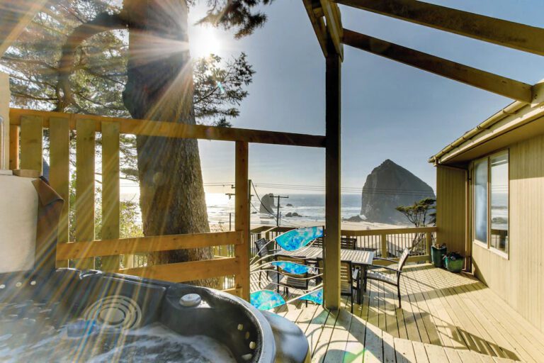 Vacation beach house rental with deck and hot tub in Cannon Beach, Oregon