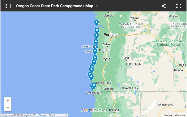 Oregon Coast Campgrounds map of state parks