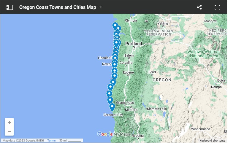 Oregon Coast road trip map of stops