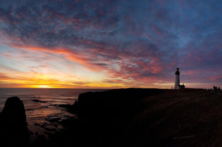 Sunset at Yaquina Head with lighthouse, Newport, Oregon Coast