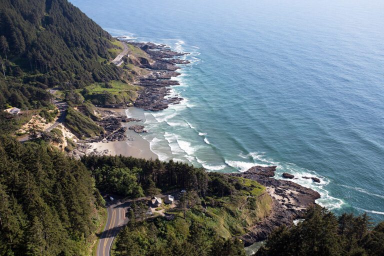 The view from high atop Cape Perpetua on an Oregon Coast hike near Yachats, Oregon