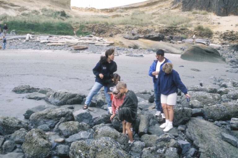 Kids exploring tide pools on the Oregon Coast