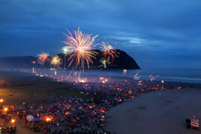 4th of July in Seaside, Oregon with fireworks on the beach