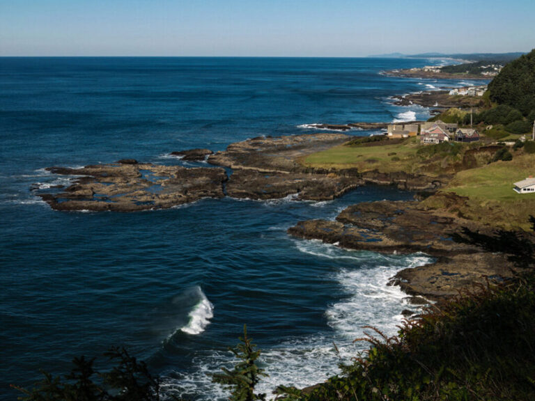 The town of Yachats as seen from Cape Perpetua on the central Oregon Coast