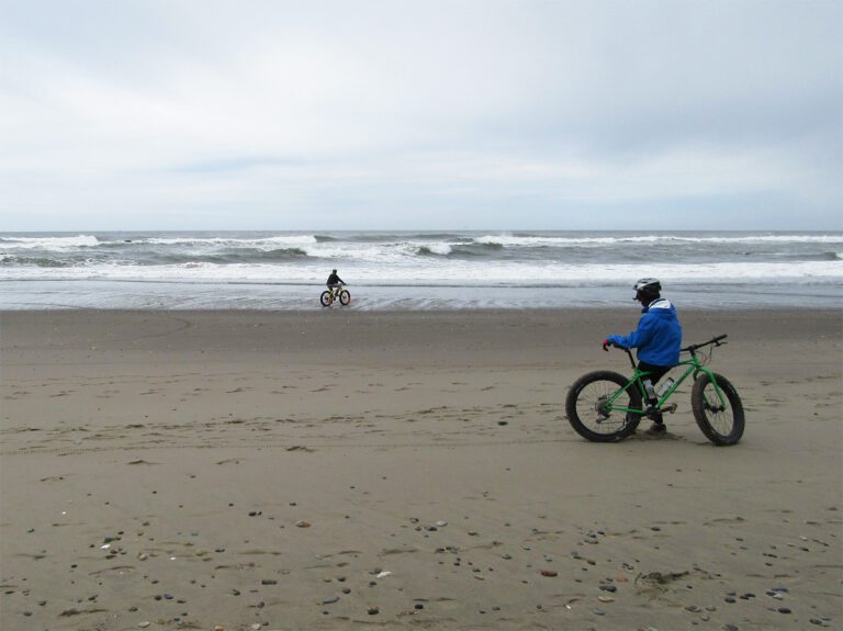 Fat tire biking on the beach at the Oregon Coast