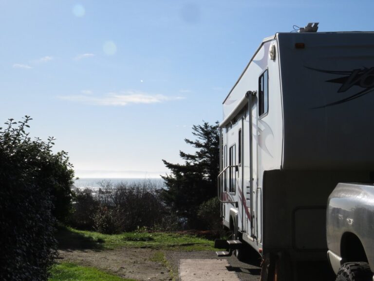 A campsite with an ocean view at Harris Beach State Park in Brookings, Oregon