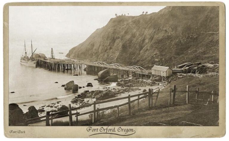 Historical postcard of the Port of Port Orford in Oregon