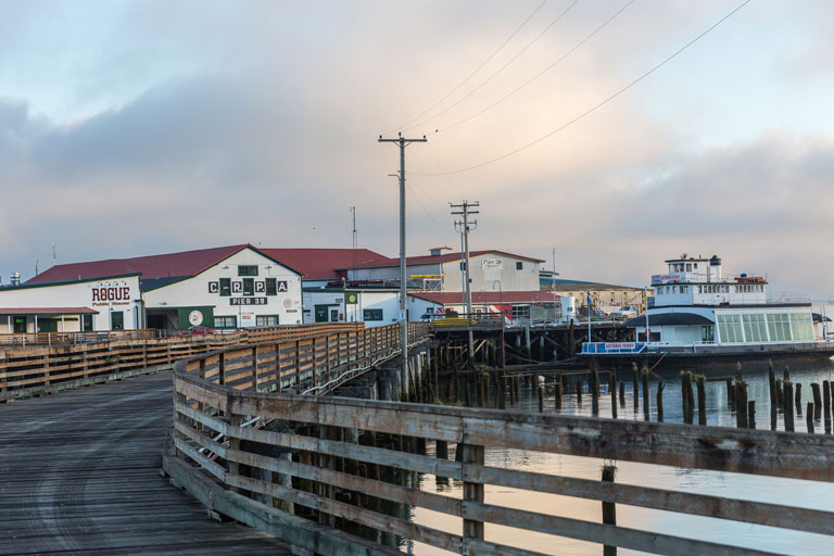 Pier 39 in Astoria, Oregon with Rogue Brewing in the background