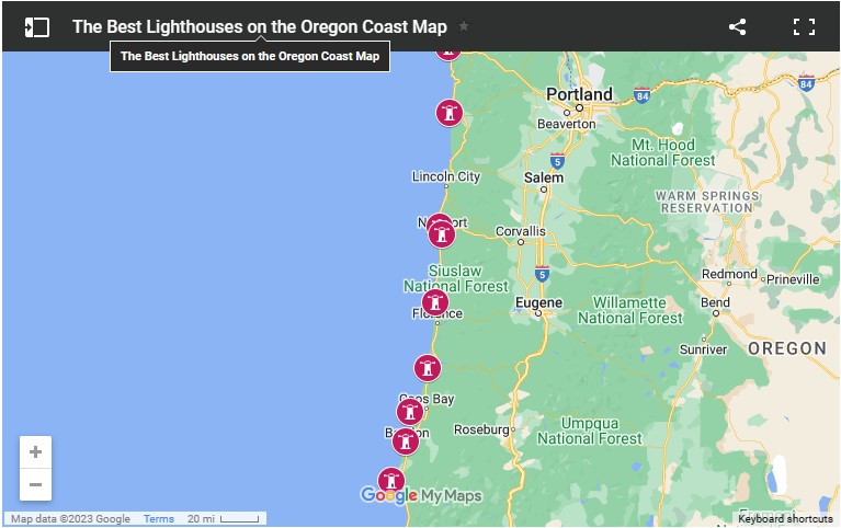 Map of the best lighthouses on the Oregon Coast