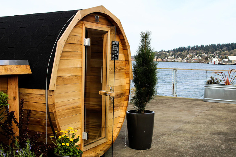 A waterfront sauna at The Bowline Hotel in Astoria, Oregon