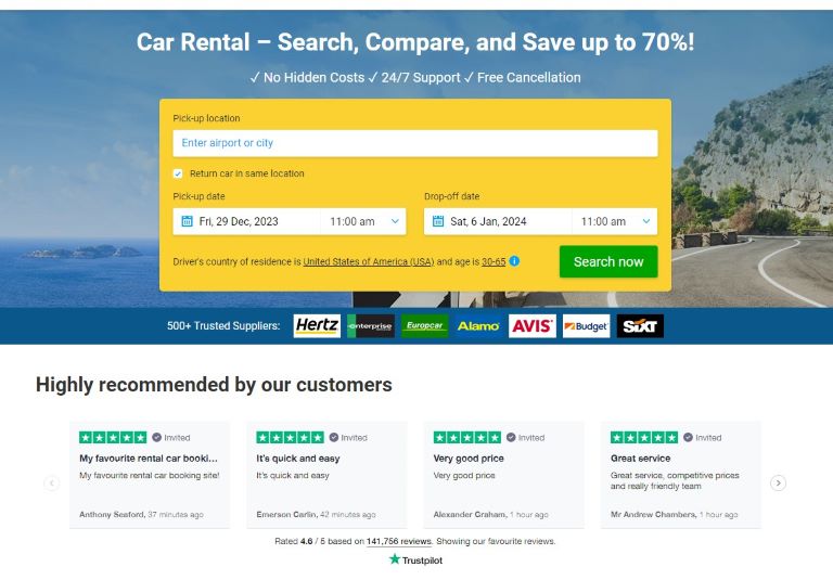 Save up to 70 percent on rental cars with DiscoverCars dot com car rental deals