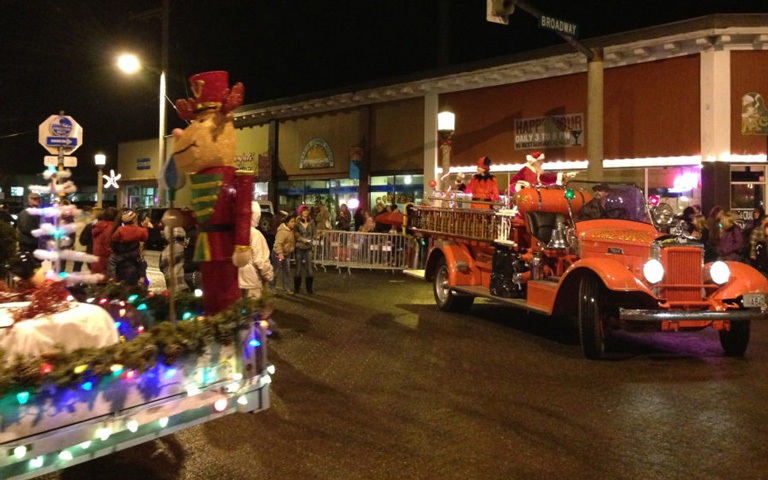 The holiday parade of lights in Seaside, Oregon
