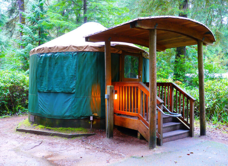 A yurt at Honeyman State Park campground near Florence, Oregon