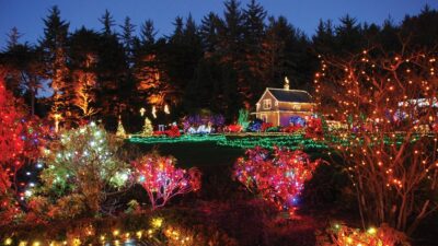The holiday light show at Shore Acres State Park near Coos Bay, Oregon on the Oregon Coast