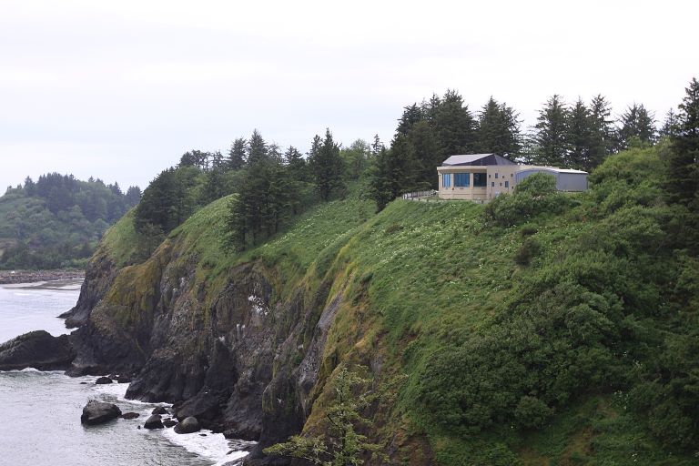 The Lewis & Clark Interpretive Center on a cliffside at Cape Disappointment, Washington