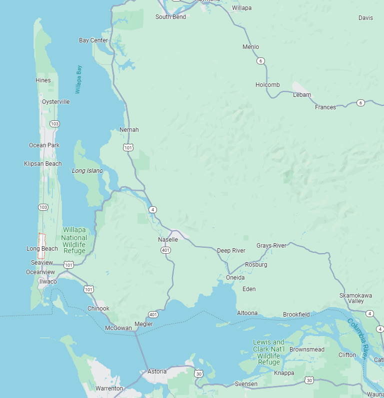 Map of Long Beach Peninsula, Washington Coast