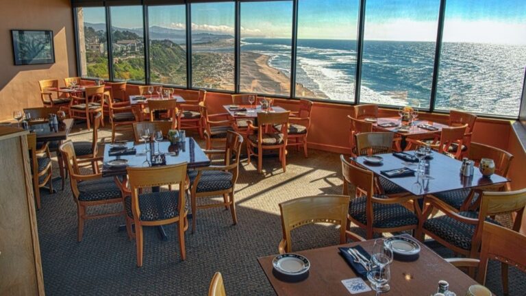 The ocean view from Fathoms Restaurant in Lincoln City, Oregon