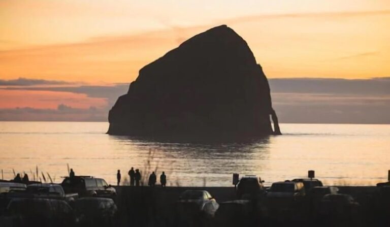 View of Haystack Rock from Jacuzzi room at Inn at Cape Kiwanda in Pacific City, Oregon