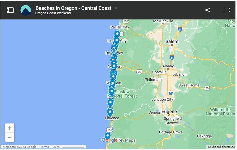 A map of beaches on the central Oregon Coast