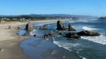 The beaches of Bandon, Oregon are some of the best for rockhounding, seen here lined with sea stack rock formations