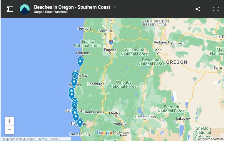 A map of beaches on the southern Oregon Coast