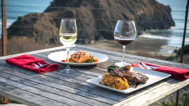Steak, seafood and wine at Redfish, one of the best southern Oregon Coast restaurants with an ocean view in Port Orford, Oregon