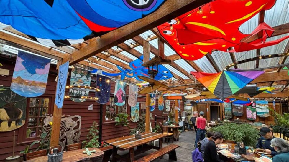 The Drift Inn heated garden patio in Yachats, Oregon Coast.